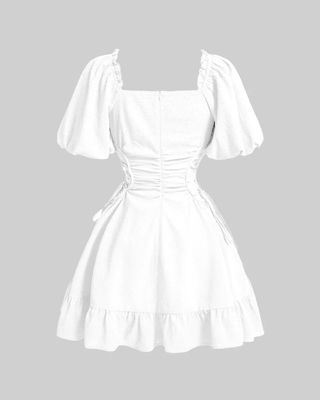 Vestido liso con cordones y volantes laterales