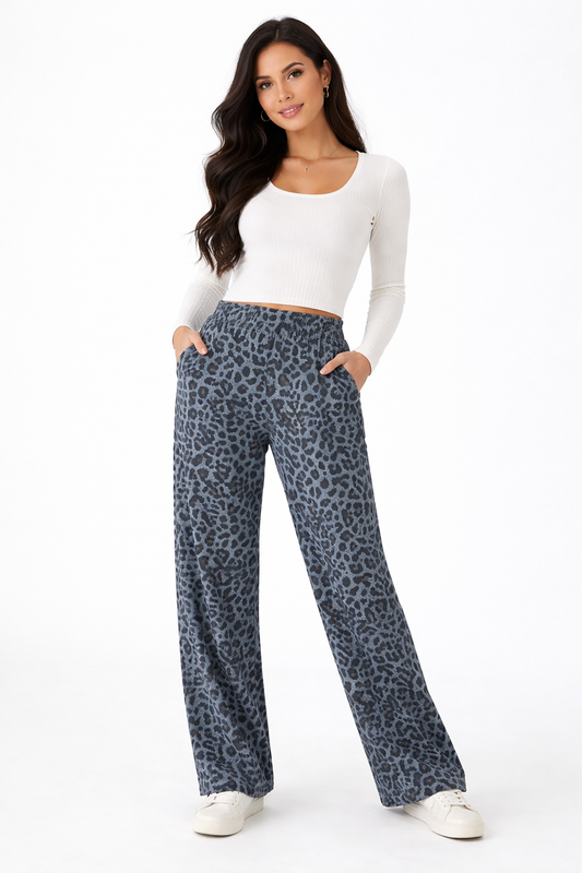 Pantalón holgado de pana leopardo