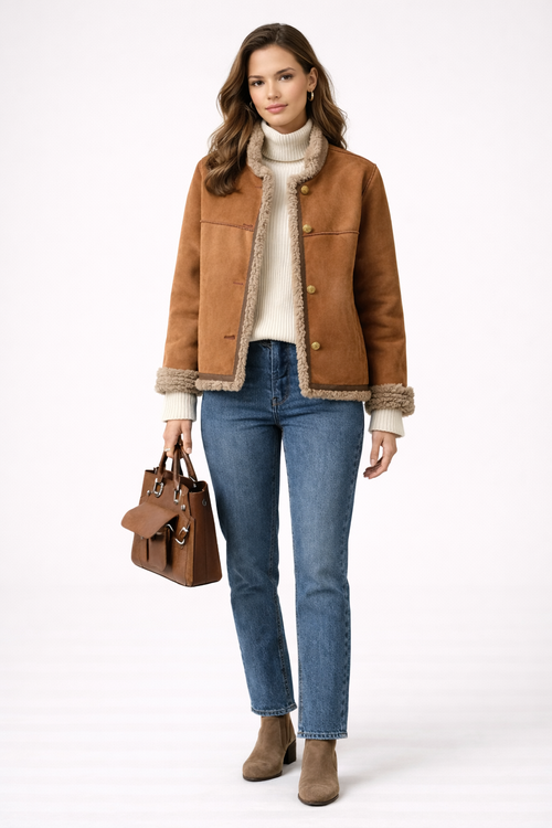 Chaqueta marrón con cuello de pelo