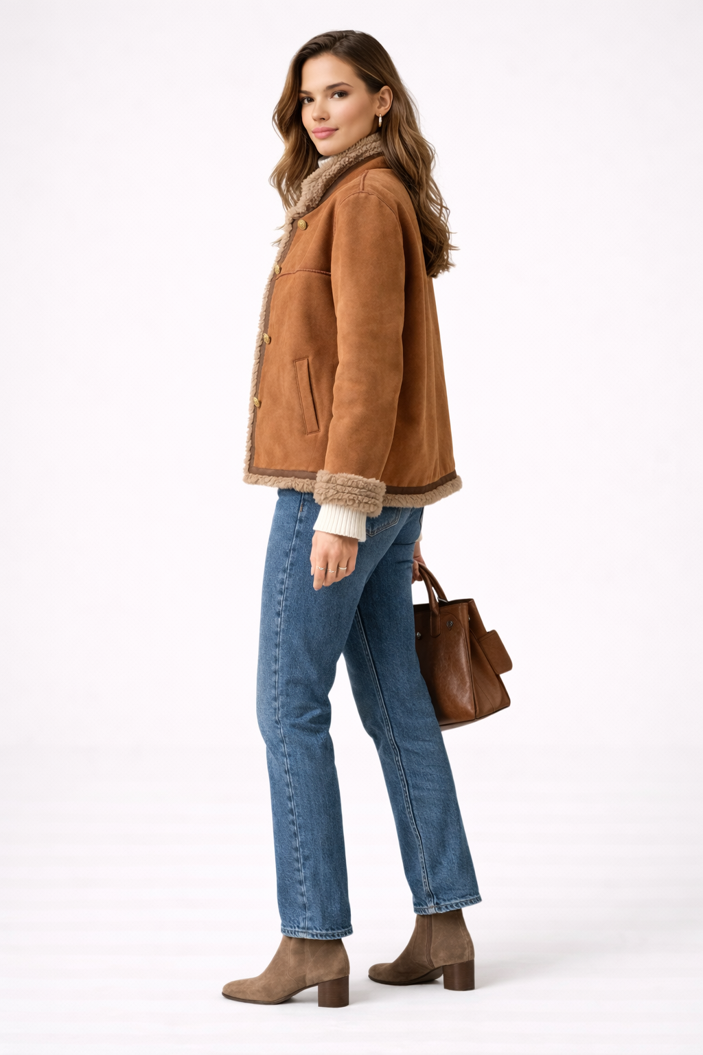 Chaqueta marrón con cuello de pelo