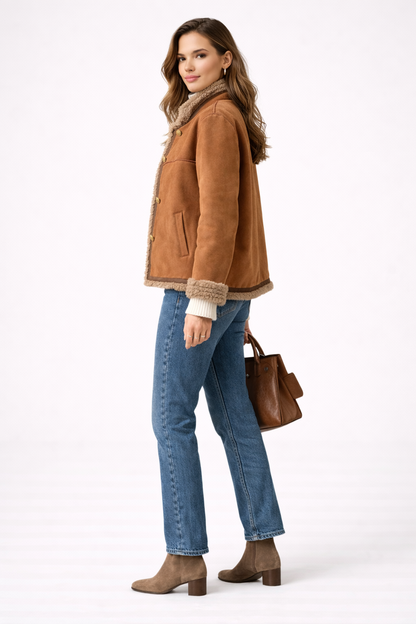 Chaqueta marrón con cuello de pelo