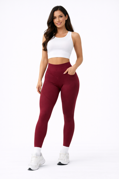 Leggings moldeadores de cintura media — Rojo vino