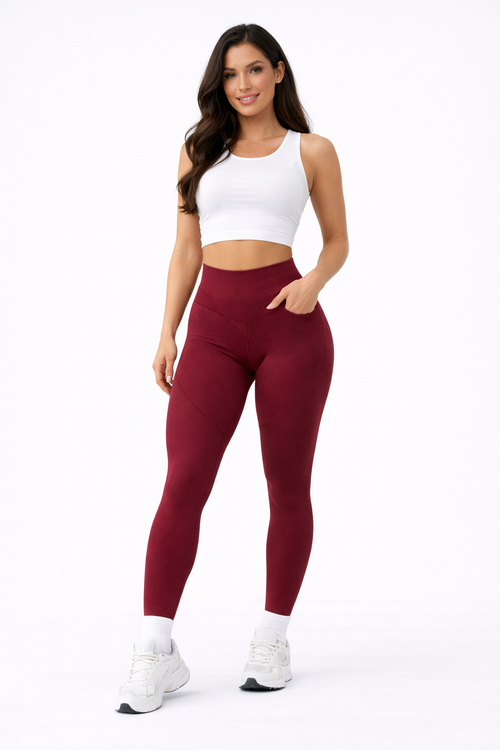 Leggings moldeadores de cintura media — Rojo vino