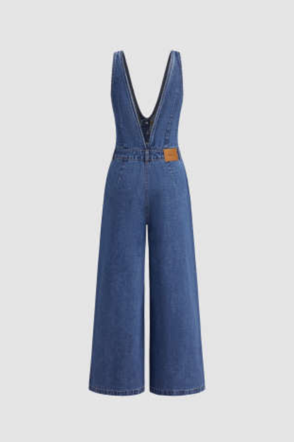 Mono vaquero de pierna ancha con cuello en V