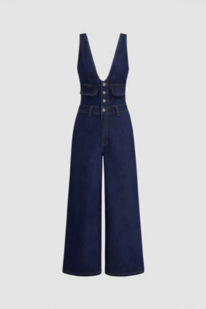 Mono vaquero de pierna ancha con cuello en V