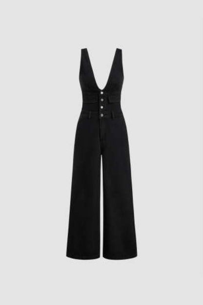 Mono vaquero de pierna ancha con cuello en V