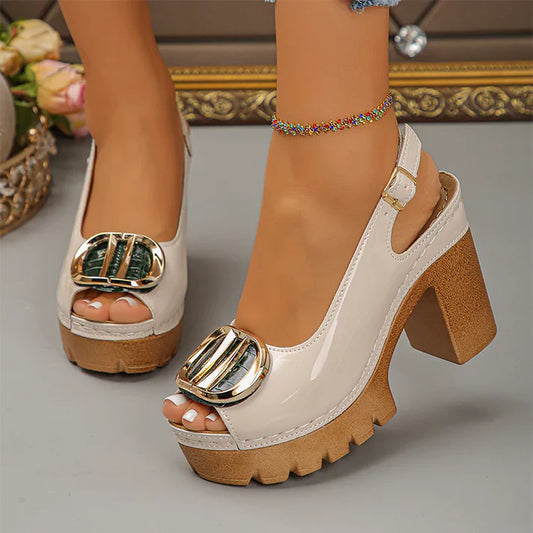 Eva - Sandalia de tacón ancho con hebilla metálica